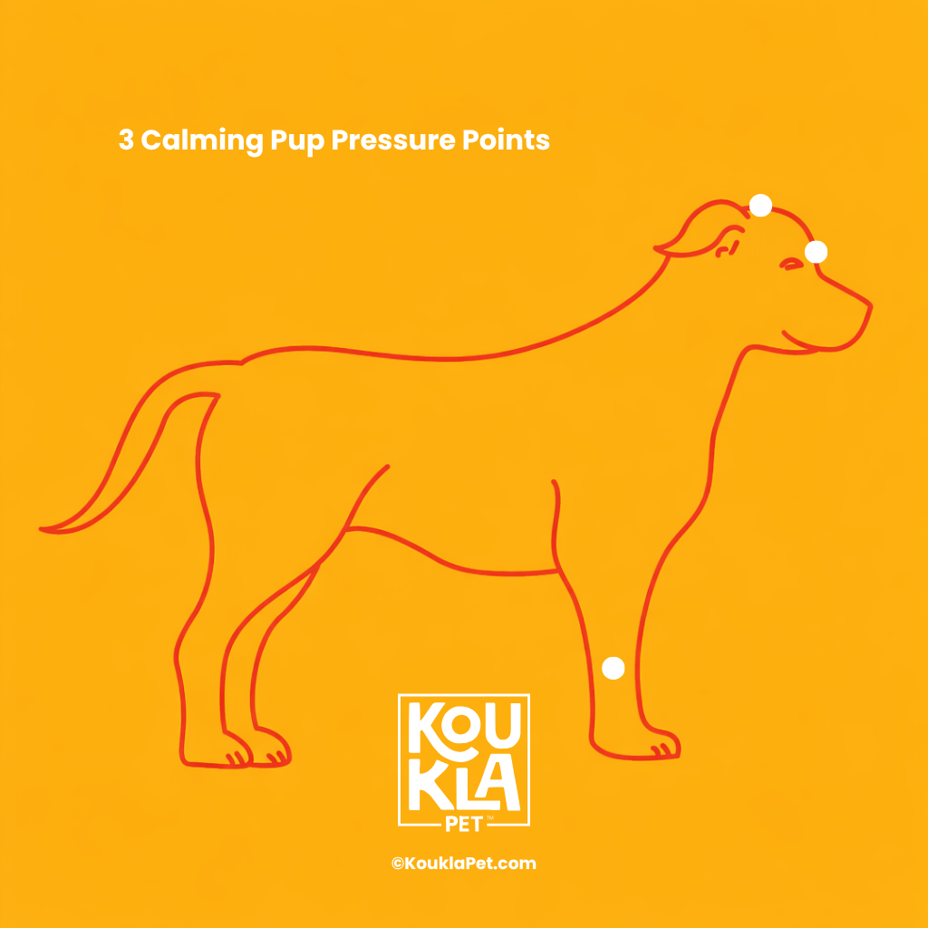 Simple chart showing 3 starter pressure points for calming dogs.